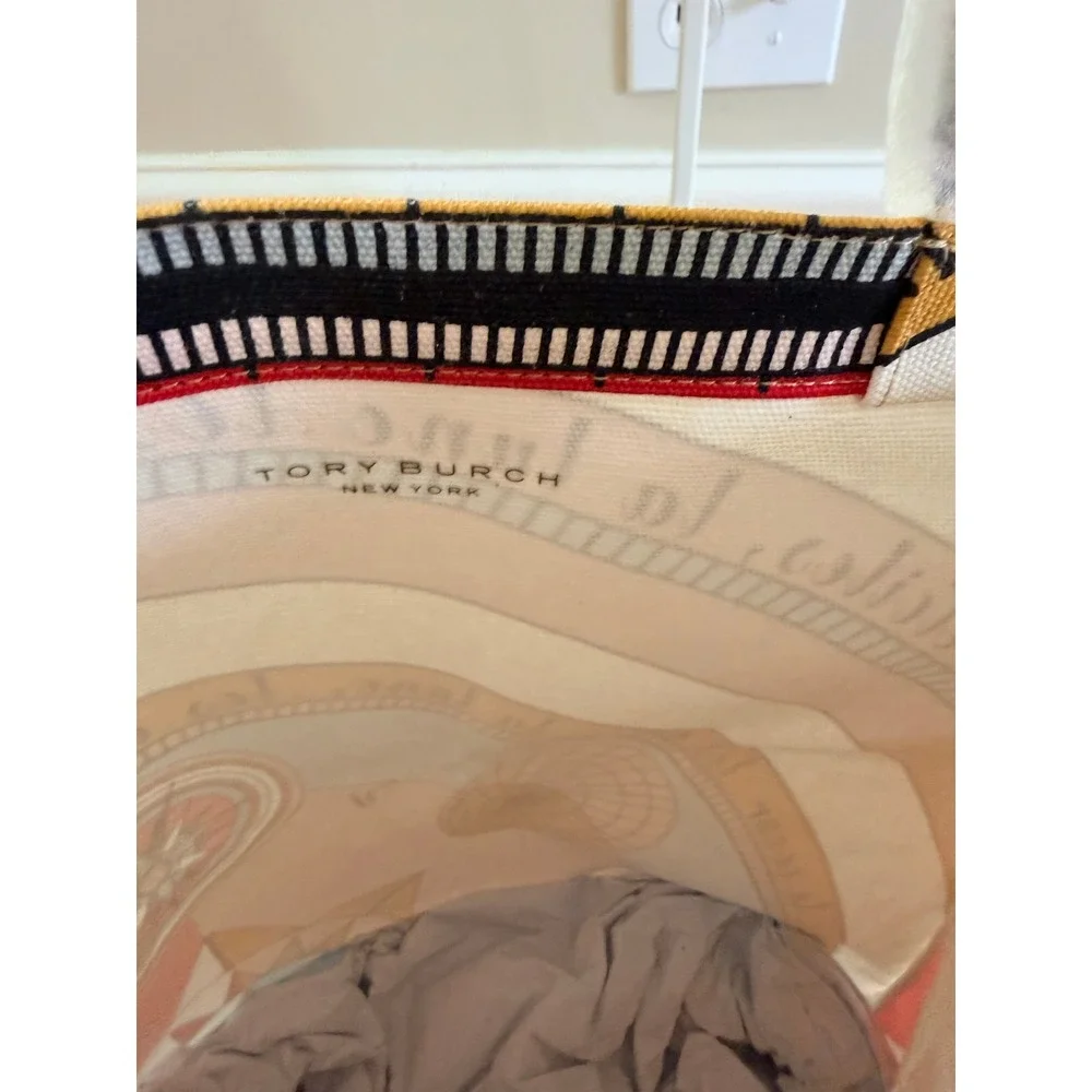 Tory Burch Celestial Canvas Tote Bag Moon Stars Pink Multicolor Large